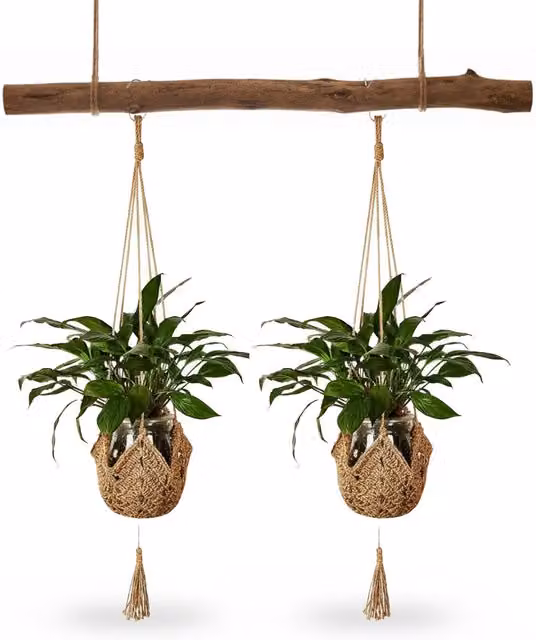 Set di 2 Portavasi in Macramè Avilia Home Beige con Ganci a S in Stile Boho