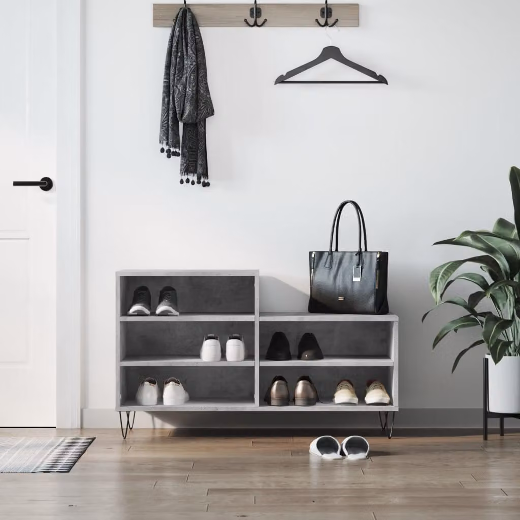 Scarpiera moderna vidaXL in legno e metallo Grigio, L 102 x P 36 x H 60 cm