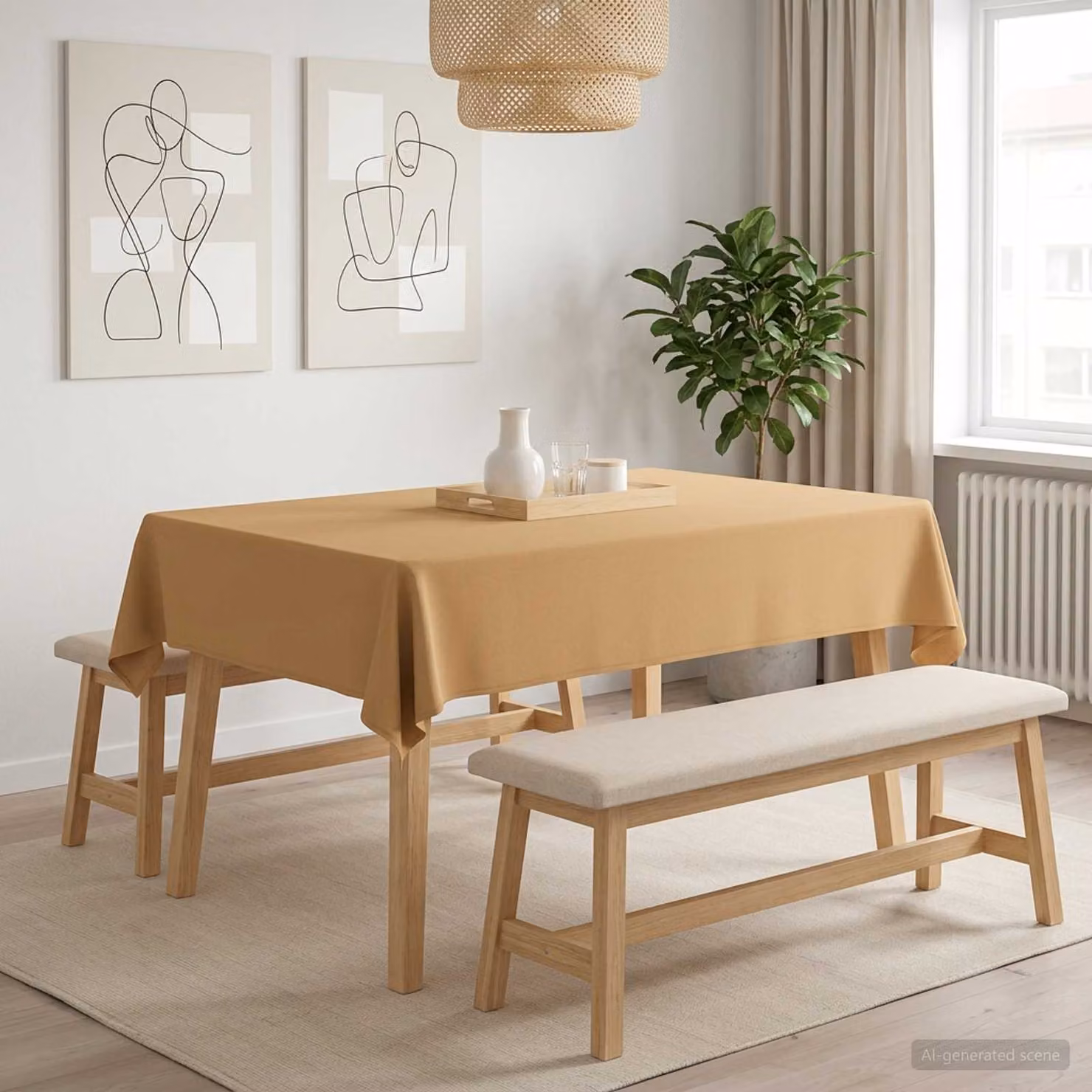 Set di 5 tovaglie rettangolari vidaXL in poliestere beige, idrorepellenti e lavabili in lavatrice, L: 140 cm x P: 160 cm