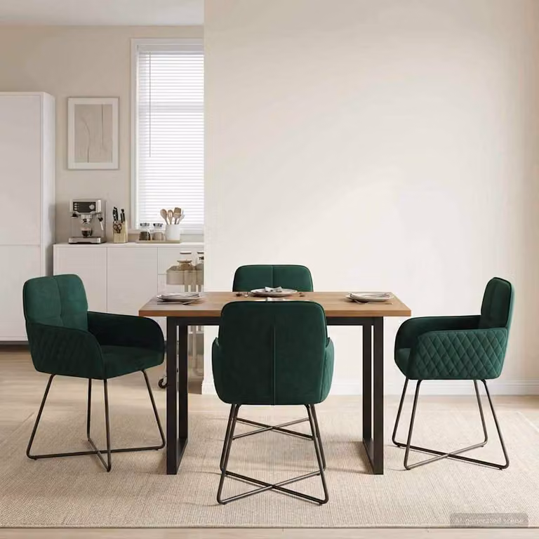 Set di 4 sedie da pranzo vidaXL in velluto verde scuro con struttura in metallo, L: 59 cm, P: 56,5 cm, H: 86 cm