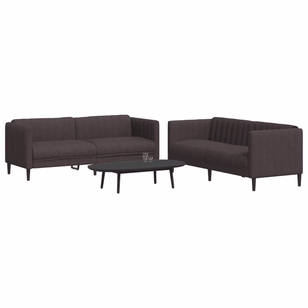 Set di 2 Divani Moderni vidaXL in Tessuto Marrone con Struttura in Legno Solido per Soggiorno – 1