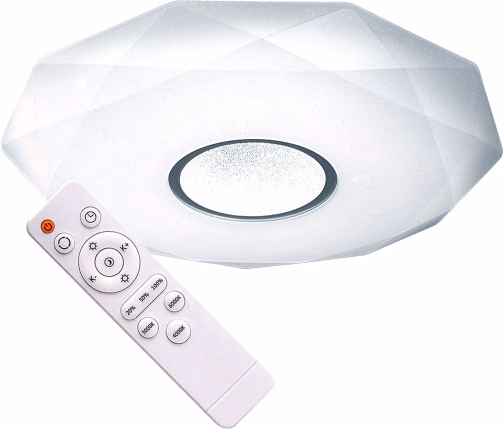 Plafoniera LED rotonda con telecomando DIAMOND, bianco cromato, 68 W, tonalità di bianco, 7500 lm, plastica, dimensioni: 7x50x50 cm, IP44, Polux