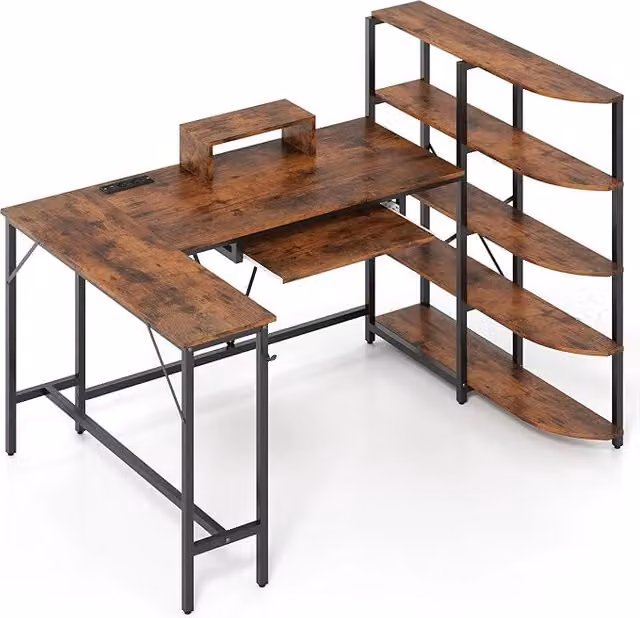 Scrivania Gaming e Home Office Costway in Legno e Metallo con Design Minimalista, Marrone