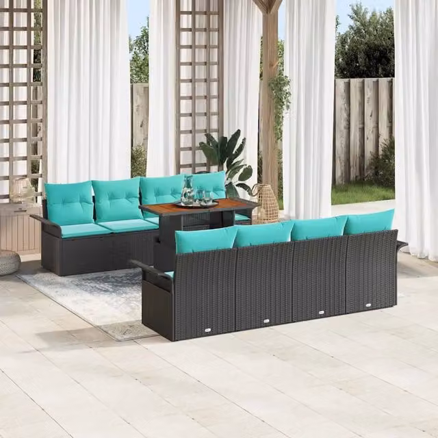 Set Divano da Giardino 9 pz Nero Poly Rattan 3358048