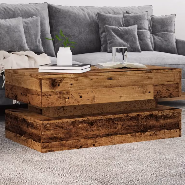 vidaXL Tavolino da Salotto Moderno in Legno Marrone con Luci LED L/P/H: 90 x 50 x 40 cm