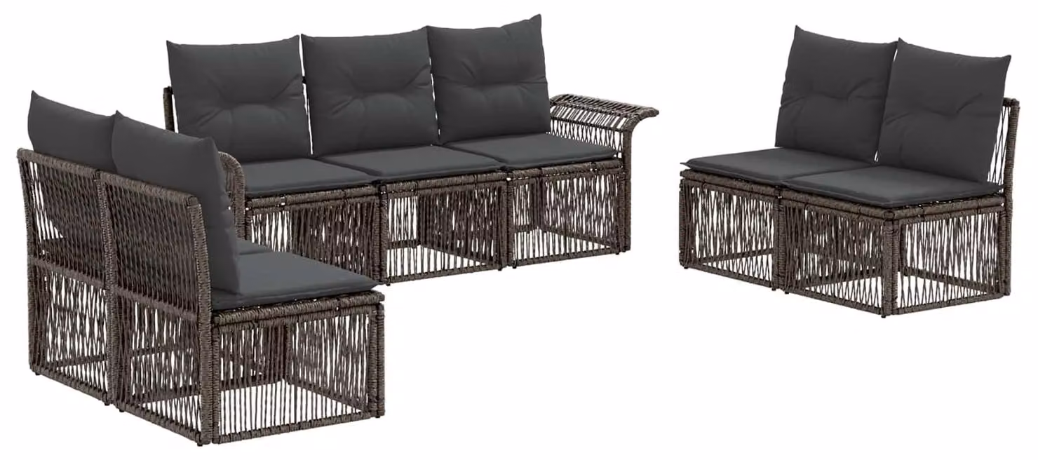 Set da giardino composto da 7 pezzi, colore grigio, realizzato in rattan sintetico