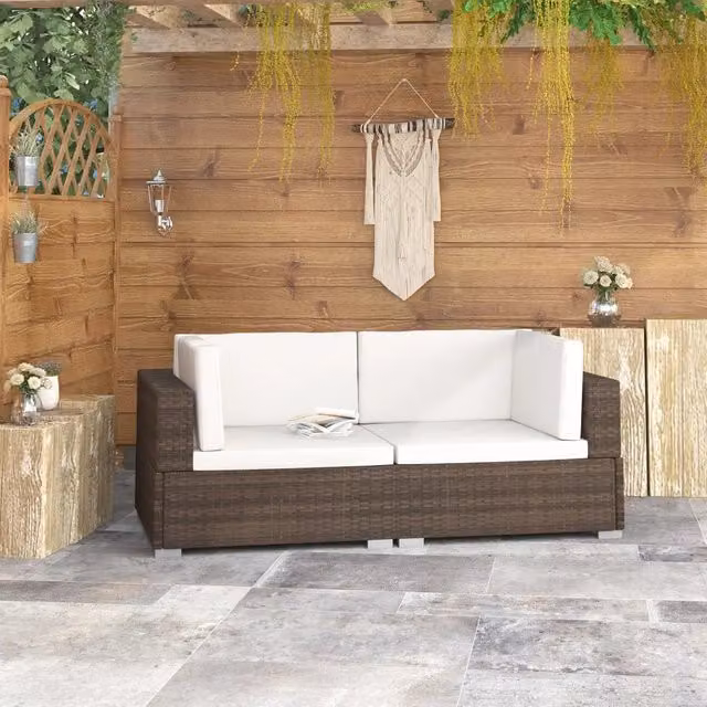 Set di 2 poltrone modulari ad angolo vidaXL in rattan marrone con cuscini bianchi per giardino – 1