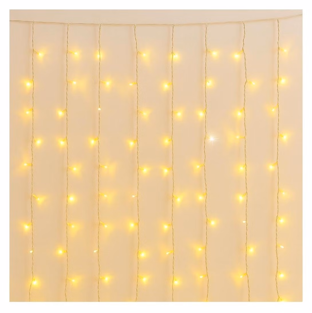 Tenda luminosa con 200 LED, lunghezza 3 metri, colore giallo, grado di protezione IP65, espandibile, effetto lampeggiante