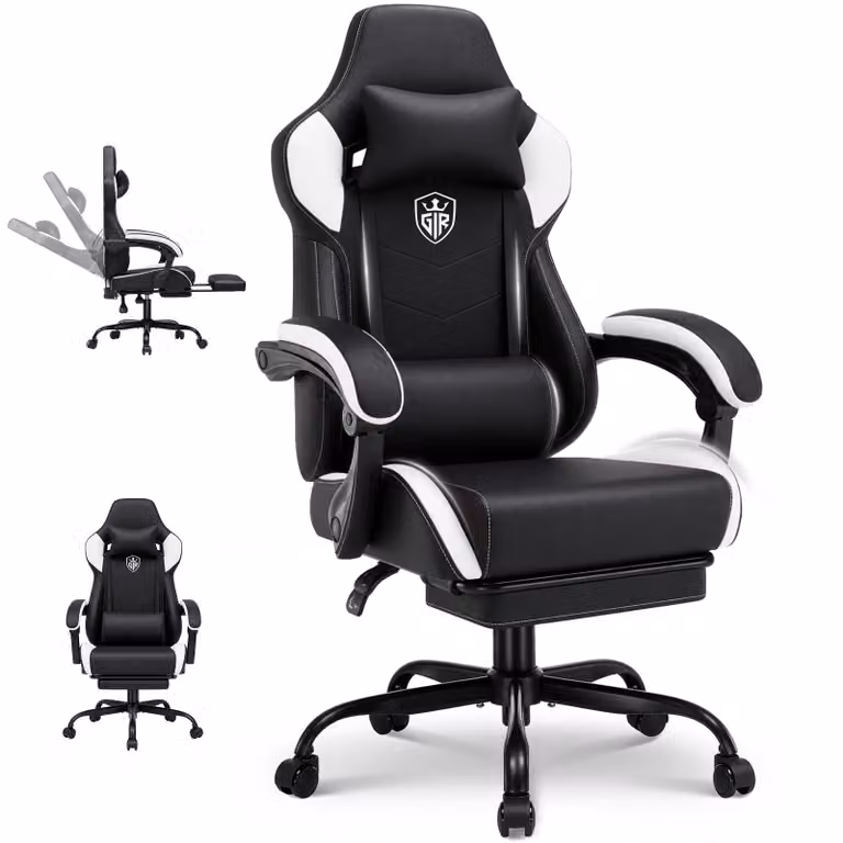 GTPLAYER Sedia da gaming, sedia da ufficio con poggiapiedi, sedia gamer ergonomica con braccioli integrati, sedia da scrivania regolabile in altezza