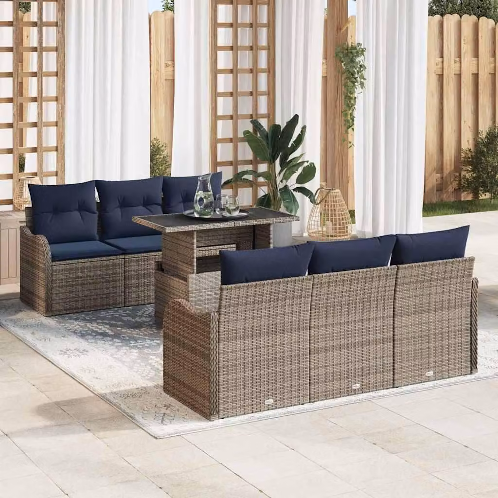 Maison Exclusive - Set da giardino composto da 7 pezzi, divano, colore grigio, realizzato in rattan sintetico
