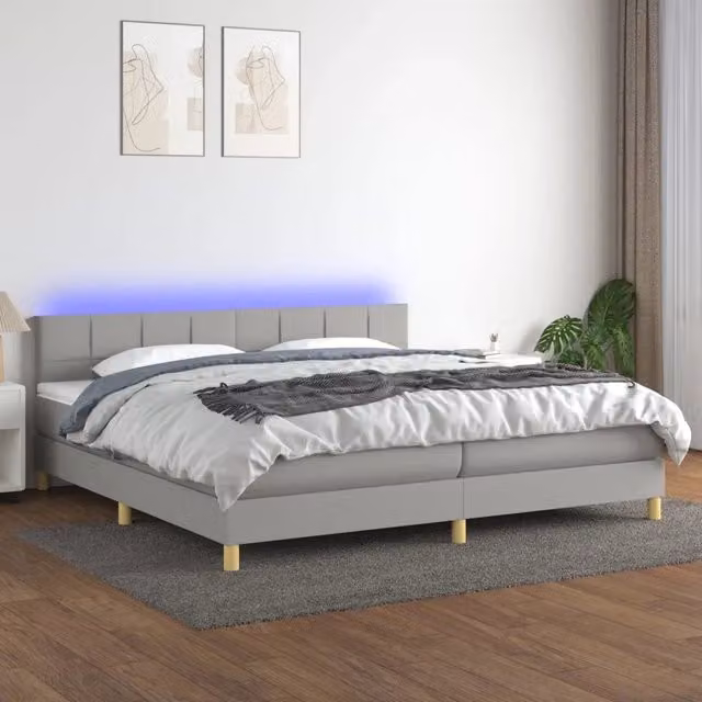 Letto con Materasso a Molle e Illuminazione LED vidaXL, Grigio Chiaro e Bianco, L/P: 200 x 200 cm – 1