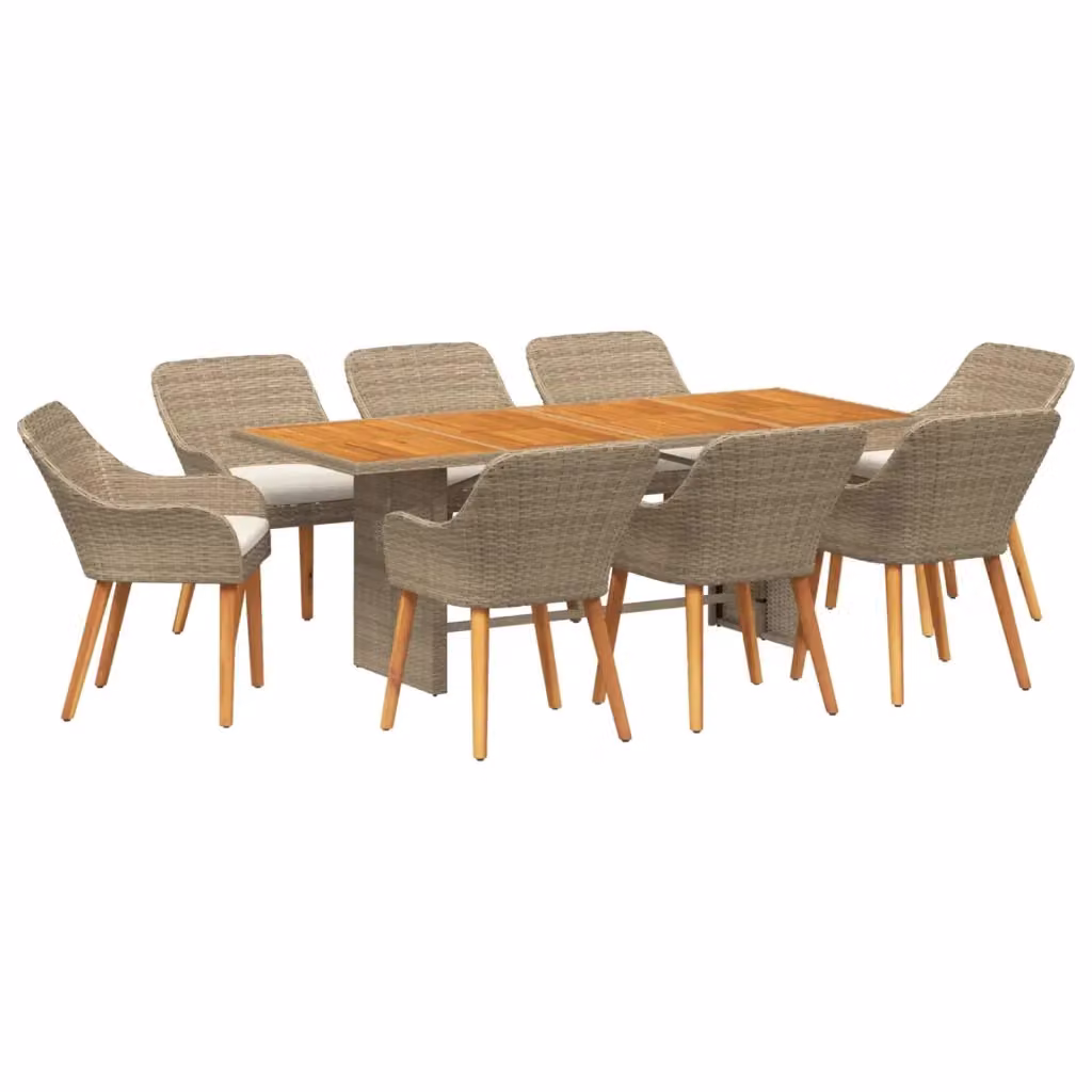 Set da pranzo per giardino e terrazzo vidaXL in polyrattan beige, 9 pezzi – 2