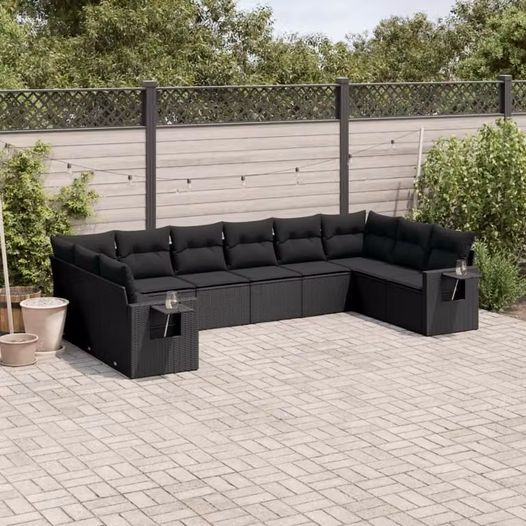 Maison Exclusive - Set Divani da Giardino 10pz con Cuscini in Polyrattan Nero