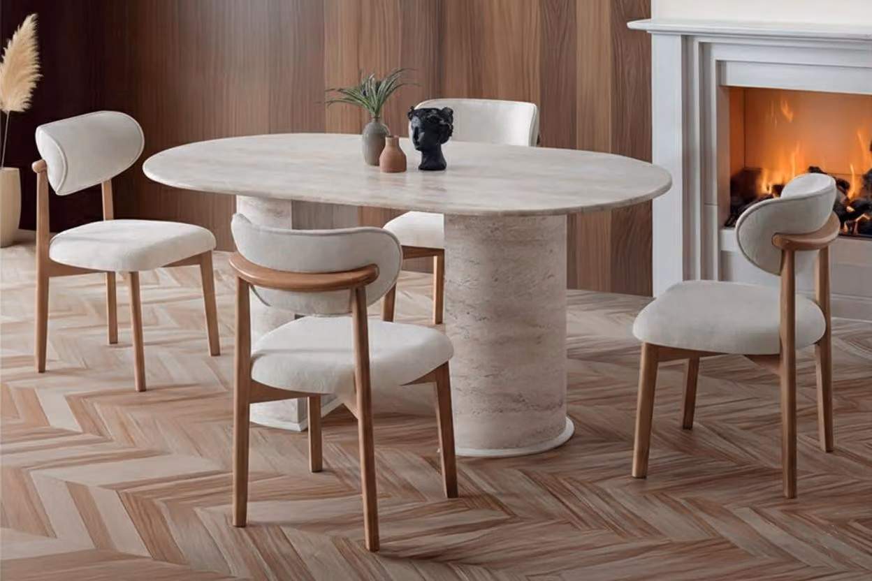 Set esclusivo per sala da pranzo: tavolo da pranzo di design e 4 poltrone imbottite