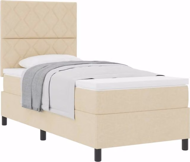 Letto a molle con testiera vidaXL in tessuto beige L/P: 100 x 200 cm