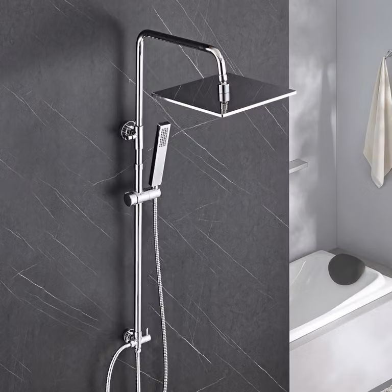 Colonna doccia in acciaio inossidabile, regolabile in altezza da 74 a 114 cm, soffione da 25x25 cm