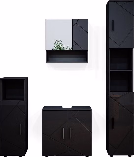 Set mobili bagno Irma Antracite lucido 4 pezzi Vicco