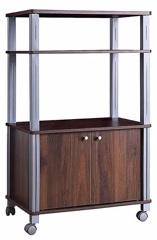 Ripiano per microonde con rotelle e finitura in legno di noce