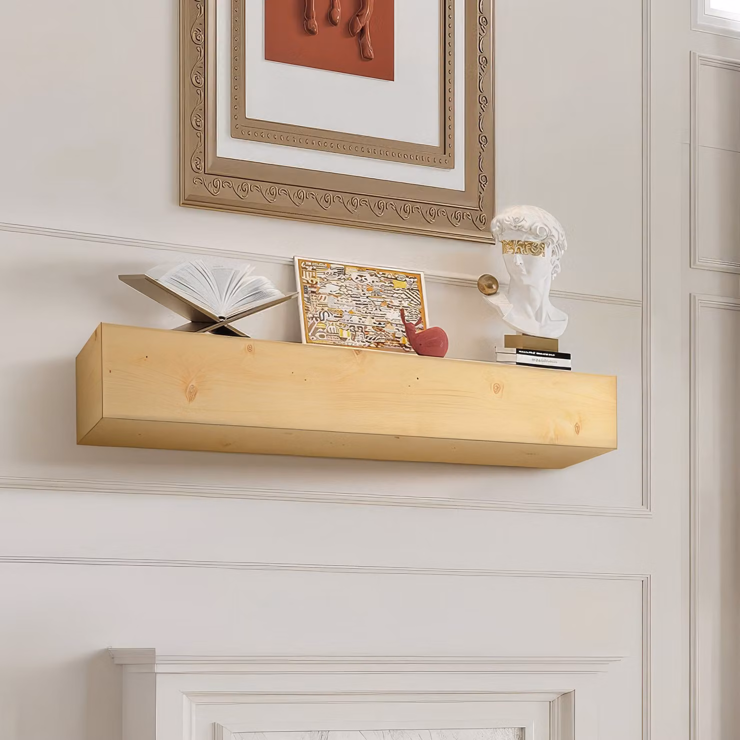 Caminetto Consolle per caminetto Cornice per caminetto Mensola galleggiante Mensola 152 cm Colore legno
