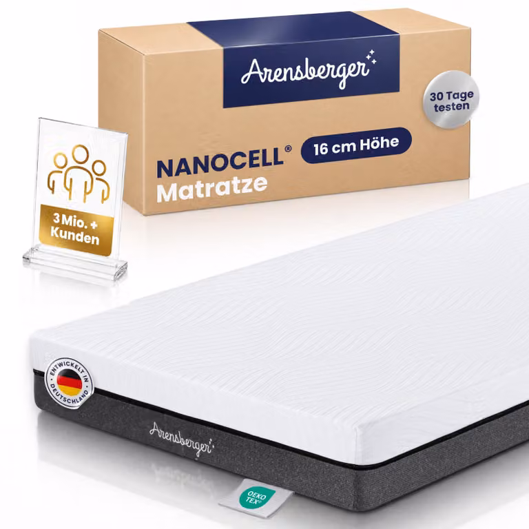 ARENSBERGER SARA materasso in schiuma di gel 120x200 cm - Schiuma di gel NANOCELL® da 16 cm - Durezza H3 - Traspirante - Sfoderabile 240g/m²