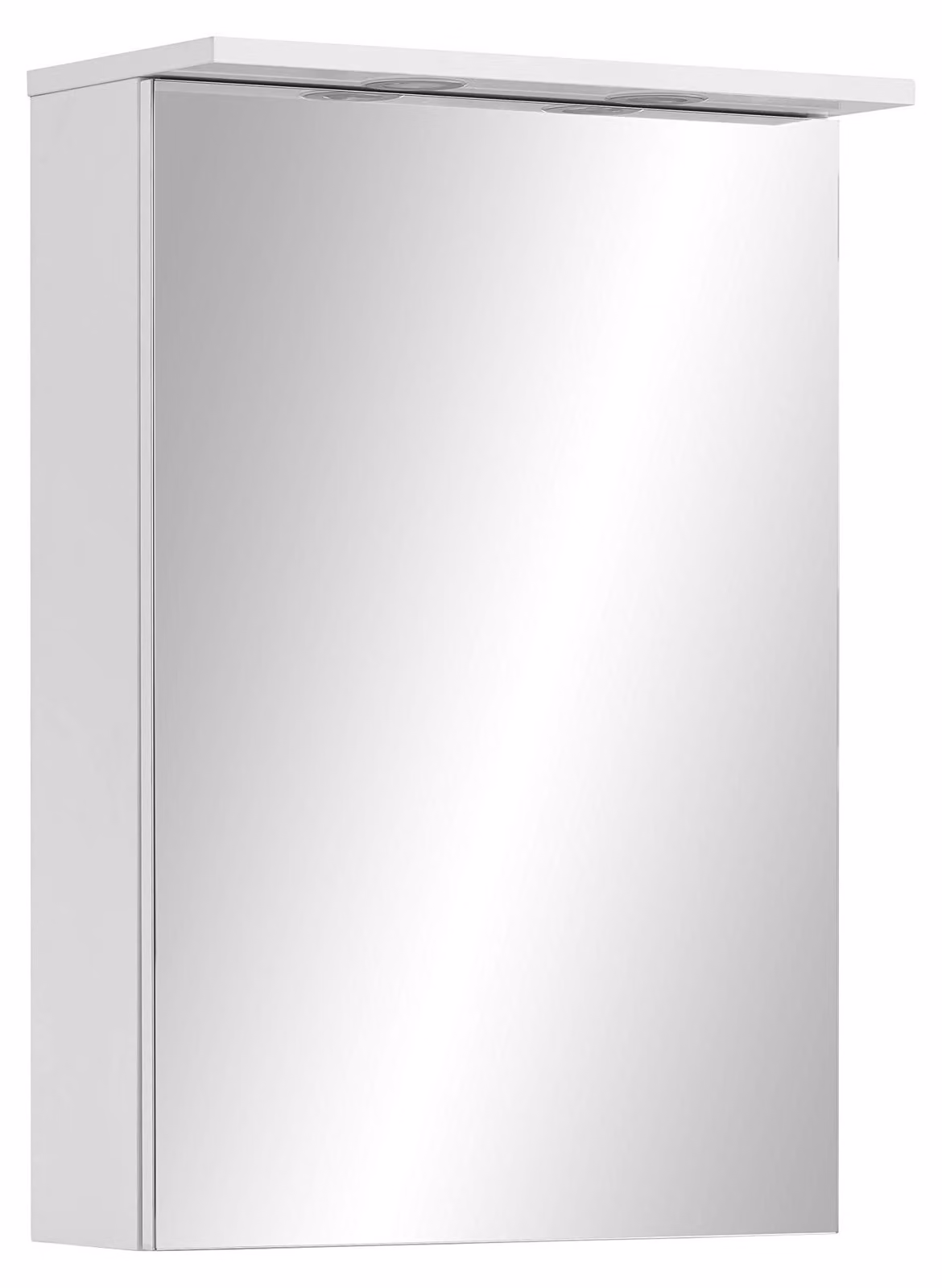 Specchio con armadietto, dimensioni 72,3 x 50,4 x 16 cm, 1 anta, 2 ripiani in vetro, illuminazione LED, colore bianco