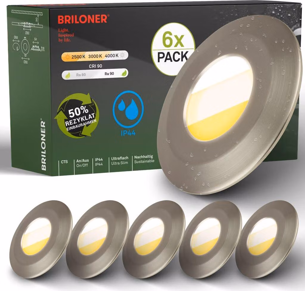 Set di 6 faretti LED da incasso per bagno Faretti LED da incasso per bagno CTS piatti Ra90