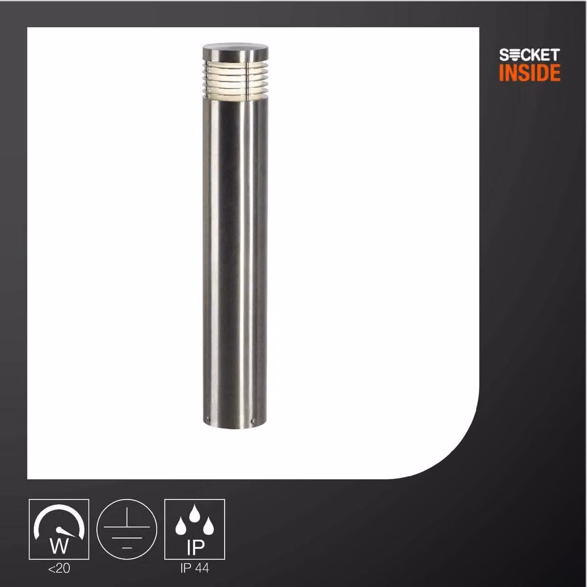 Lampada da terra VAP SLIM 60, acciaio inossidabile, attacco E27, grado di protezione IP44, 20W, altezza 60 cm