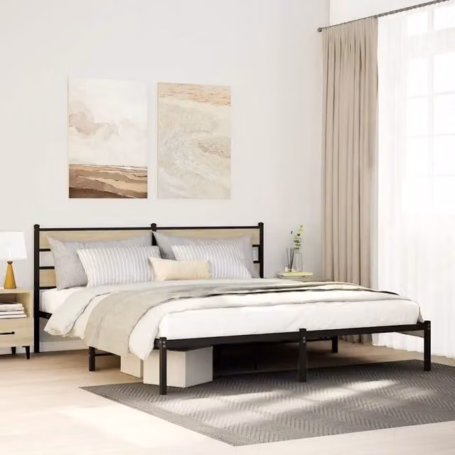 Giroletto vidaXL in metallo e legno color rovere con doghe, L/P/H: 180 x 200 x 30 cm
