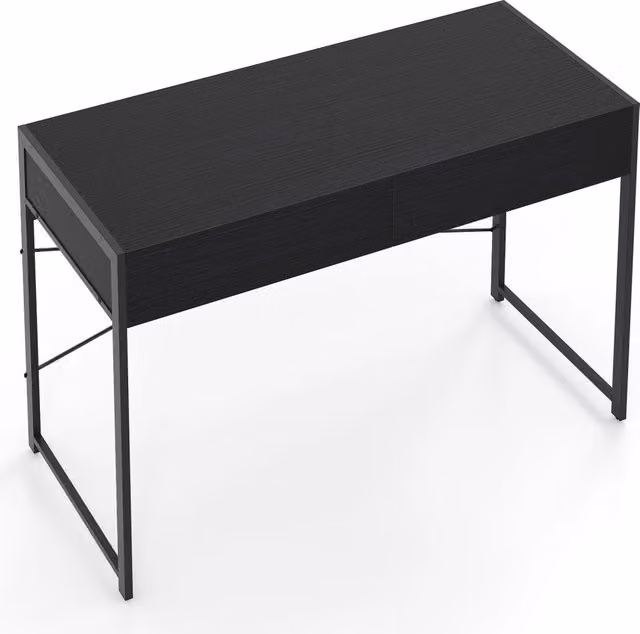 Scrivania per computer moderna con 2 cassetti e telaio in metallo, colore nero, L: 111 cm, P: 48 cm, H: 76 cm – 1