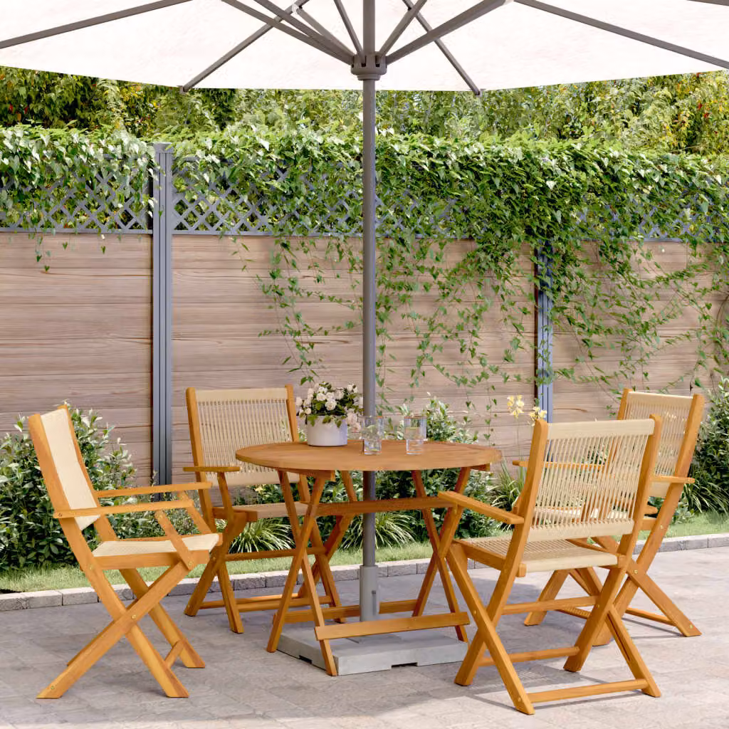 Set da pranzo da giardino vidaXL in 5 pezzi beige in legno di acacia oliato e polipropilene con tavolo rotondo pieghevole