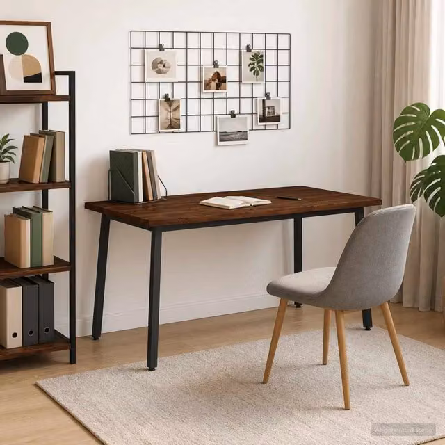 Tavolo da pranzo moderno vidaXL in legno di acacia con bordo vivo, Marrone e Nero, L: 145 cm, P: 80 cm, H: 75 cm