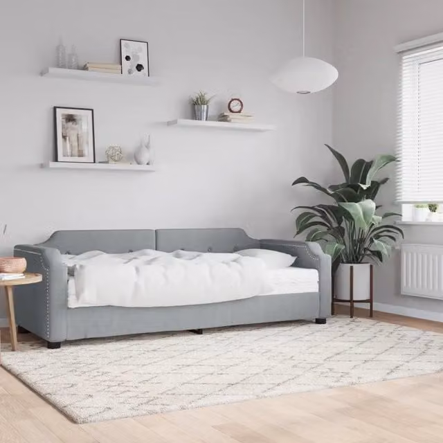 Divano Letto con Materasso-Sofa Letto-Daybed Grigio Chiaro 90x200 cm in Tessuto 279172