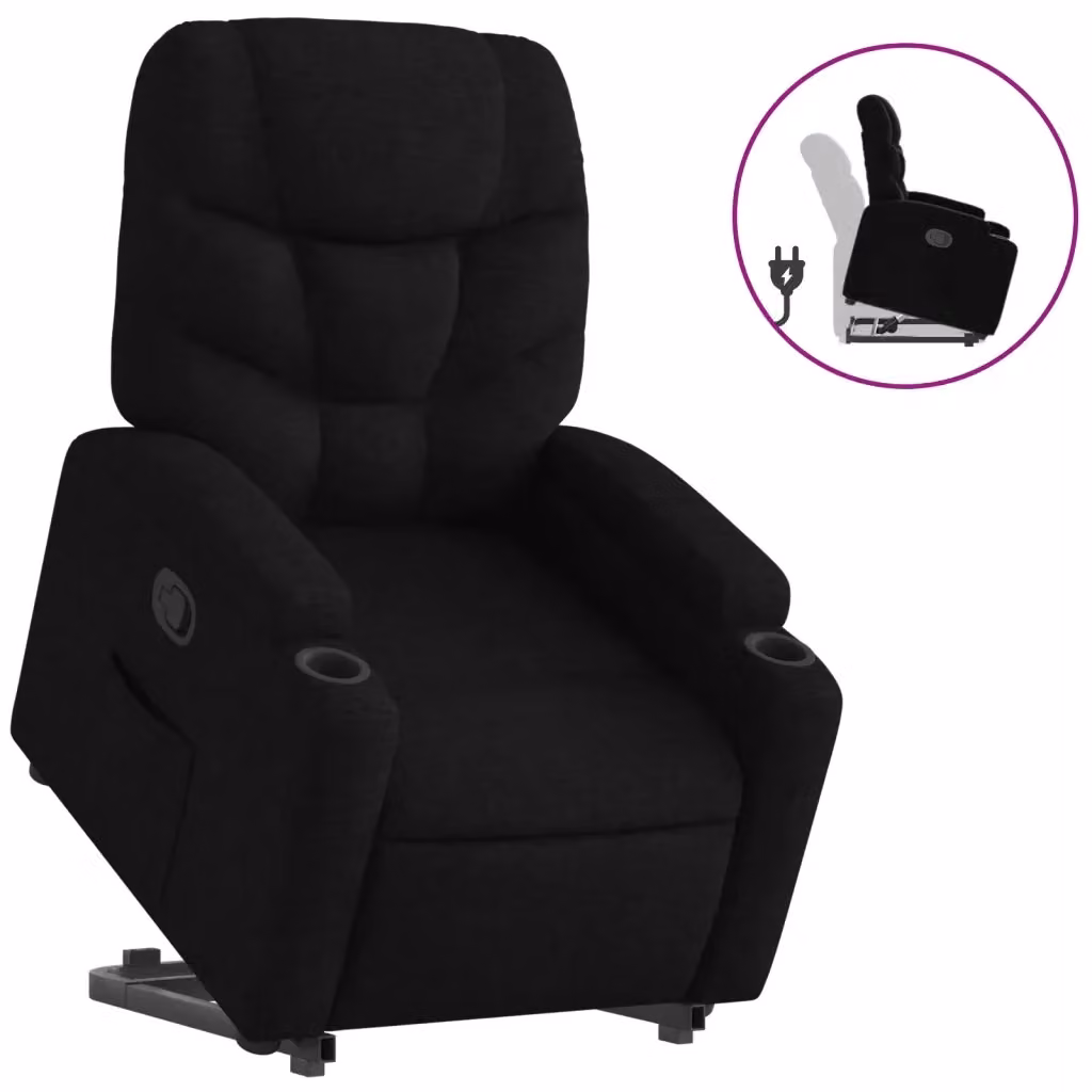 Poltrona alzapersona reclinabile vidaXL nera in tessuto con assistenza elettrica e braccioli – 2