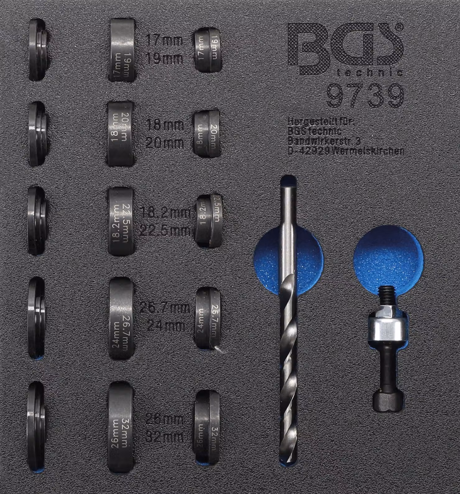 BGS inserto per carrello da officina 1/6: set di foratura per sensori di parcheggio Ø 17 - 32 mm - 9739