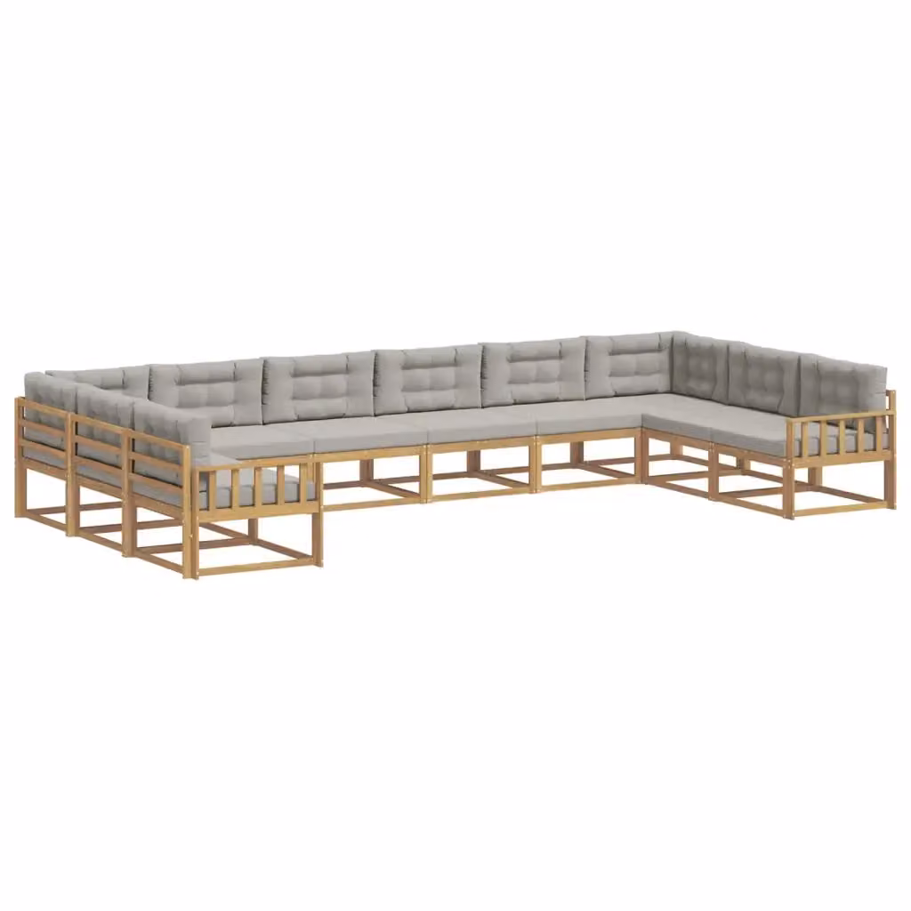 Set di divani da esterno a forma di U vidaXL in legno di acacia con cuscini bianchi e grigi – 2