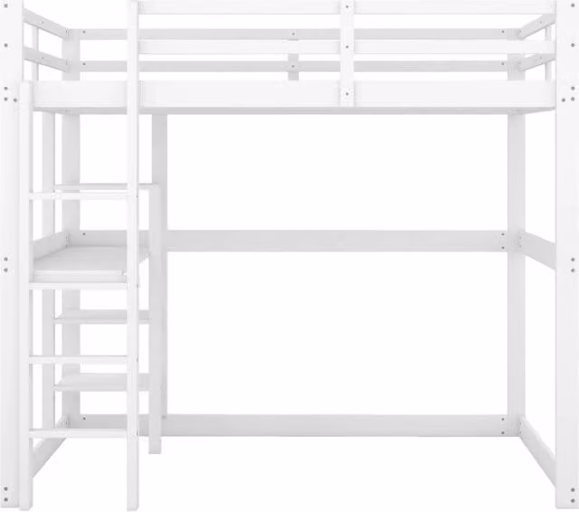 Letto a soppalco per bambini in pino con 4 ripiani e scrivania, bianco, 140x200 cm