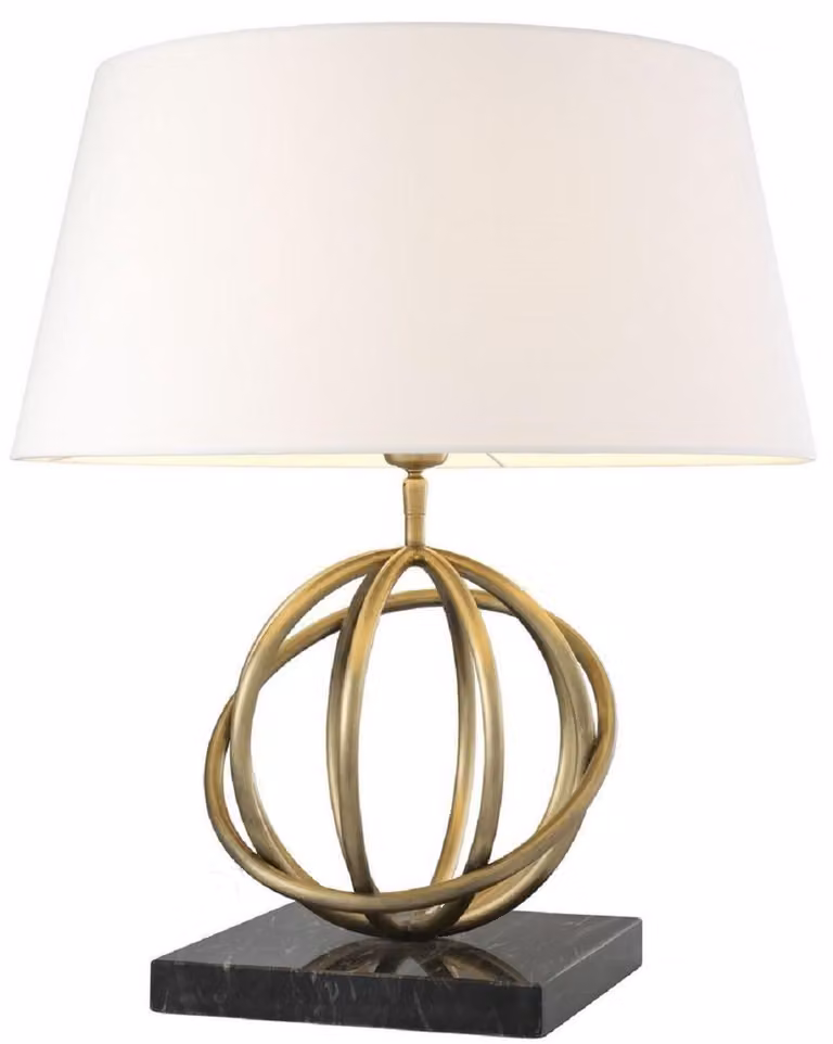 Casa Padrino lampada da tavolo in ottone antico / nero / bianco Ø 50 x H. 57 cm - Lampada da tavolo in ottone con base in marmo e paralume rotondo