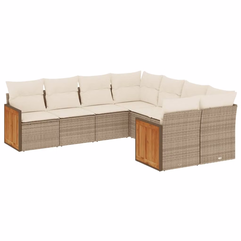 Set Divano da Giardino 8 pz con Cuscini Beige in Polyrattan