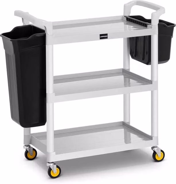 Carrello di servizio per hotel bianco con 2 contenitori in alluminio e plastica, portata 150 kg, L/P/H: 107 x 100 x 96 cm – 1