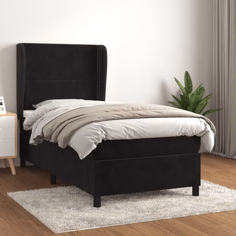 The Living Store Letto a molle con materasso nero 90x200 cm in velluto