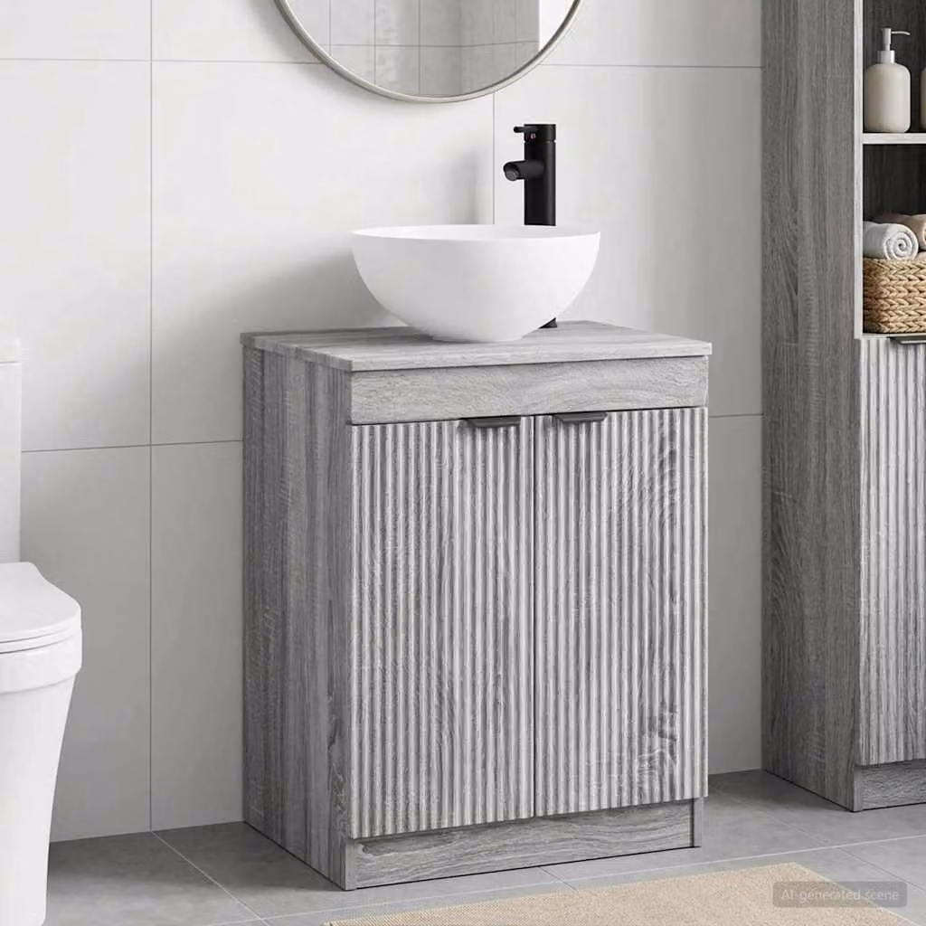 Set di mobili per il bagno vidaXL moderno in legno ingegnerizzato grigio opaco con vanità e ante a cerniera