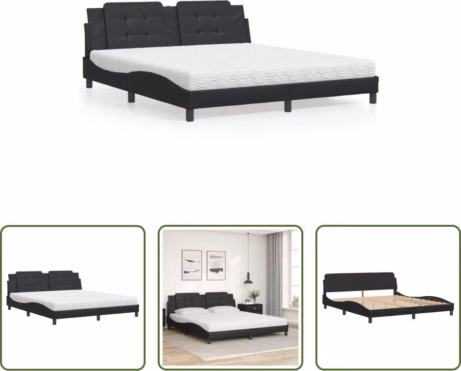 The Living Store Letto con materasso nero 180x200 cm in ecopelle