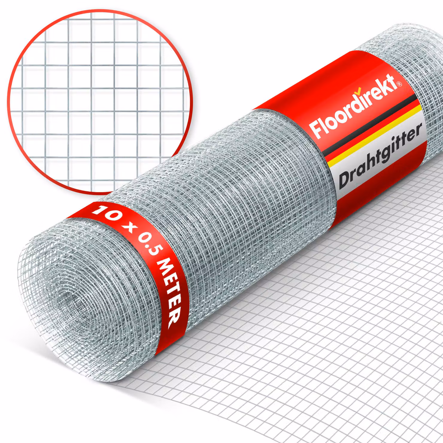 Floordirekt Rete metallica zincata a maglia fine, 6,3 mm, rete per voliere, protezione contro arvicole e roditori, rete metallica in rotolo tagliabile su misura - 0,5 x 10 m