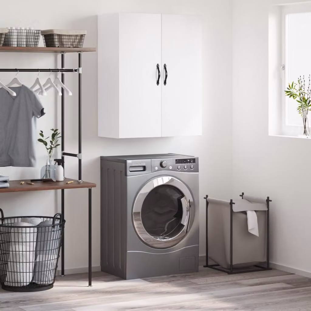 Mobile a parete vidaXL Bianco Moderno con ante a battente in legno e metallo L: 69,5 cm, P: 34,0 cm, H: 90,0 cm