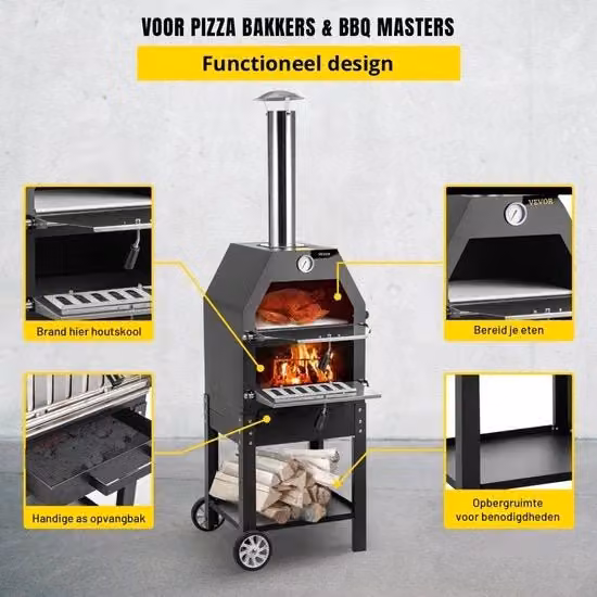 Griglia BBQ multifunzione - forno a pizza - 2-in-1 - forno a legna - pietra per pizza - griglia a carbone - 45,8x46,4x141,8 cm
