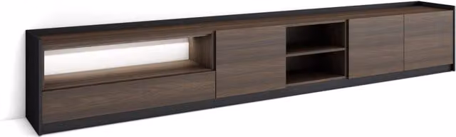 Mobile TV Soggiorno, 310x50x37 cm, Per TV fino a 80", LED, Rovere scuro e Nero