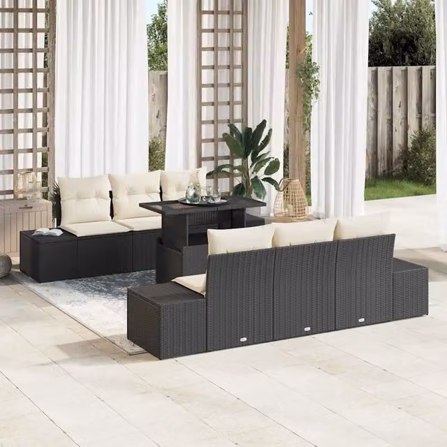 Set di divani 7 pz Nero e Crema polyrattan 3349103