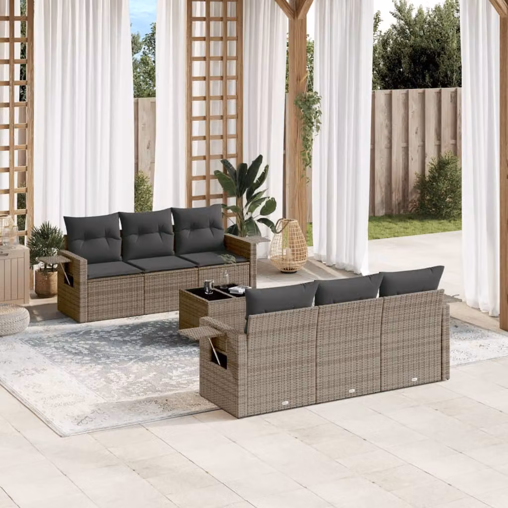 Set di divani da giardino vidaXL in 7 pezzi con cuscini grigi in polyrattan e struttura in metallo – 1