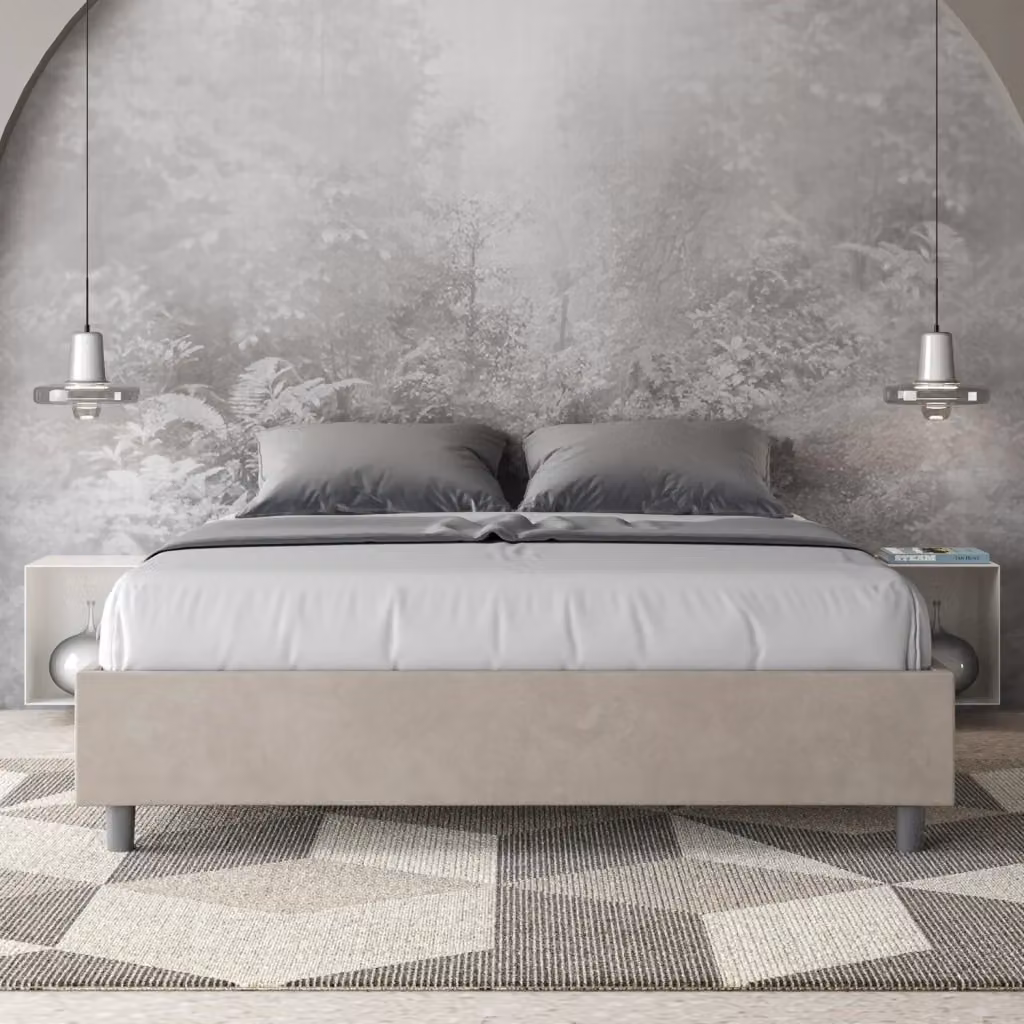 Letto Matrimoniale con Contenitore e Rete con Alzata Azelia Imbottito in Microfibra Colore Sabbia L/P/H: 160 x 200 x 172 cm – 2