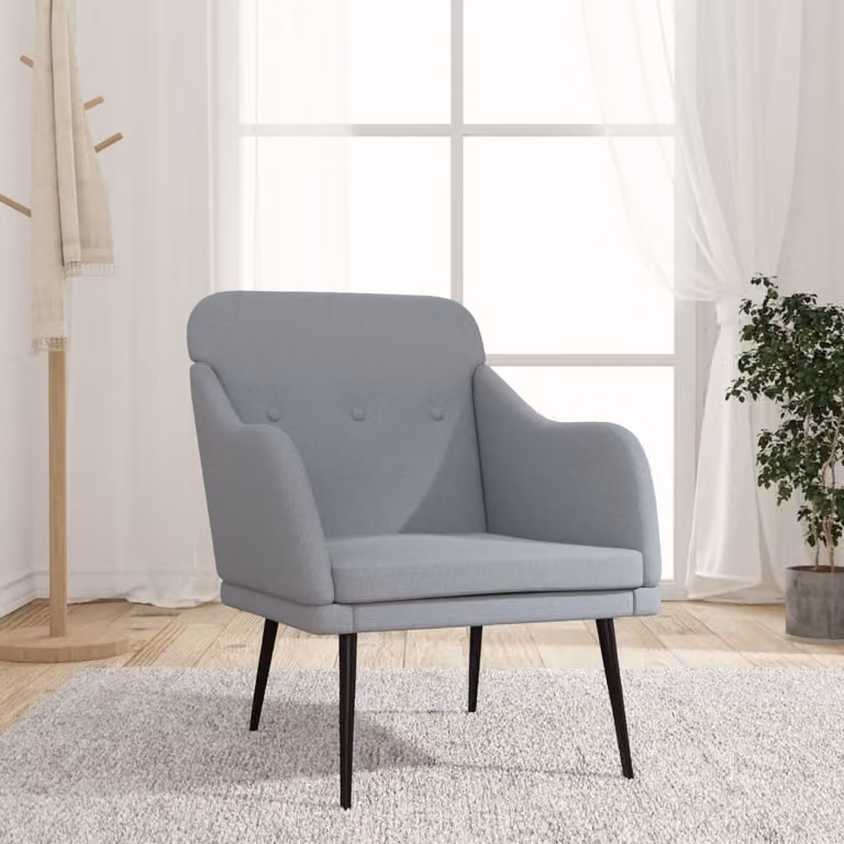 Poltrona relax moderna vidaXL in tessuto grigio con braccioli e struttura in metallo L: 63 cm, P: 76 cm, H: 80 cm